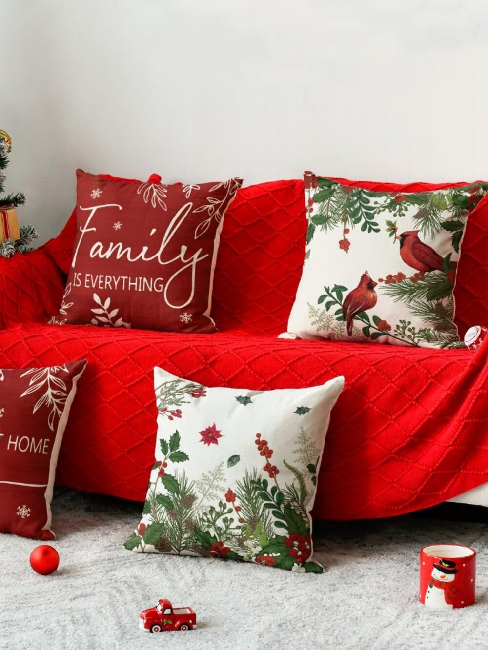 Christmas Cardinal Holiday Pillow cover 18'' X 18''-Set of 4